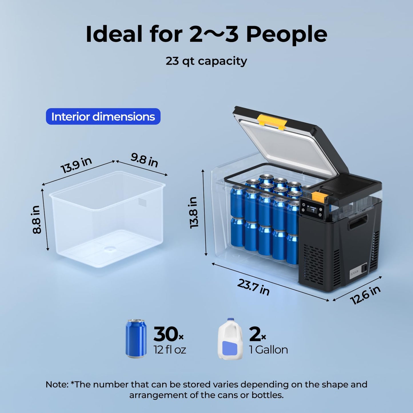 BougeRV 12 Volt Portable Refrigerator, CRX3 23 Quart Car Fridge with APP Control, -4℉~68℉ Compressor Electric Cooler with 12V/24 DC, 100-240 AC for Outdoor Camping Overlanding Truck RV SUV Van