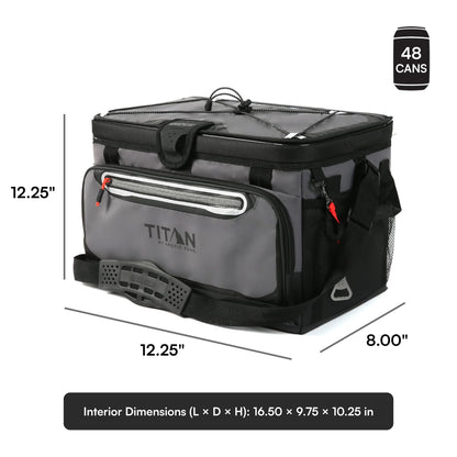 Titan by Arctic Zone Zipperless Soft Sided Cooler with HardBody Liner and SmartShelf, Insulated Bag with Shoulder Strap and Bottle Opener for Beach, Picnic, and Travel, 48 Can Capacity, Sharkskin Gray
