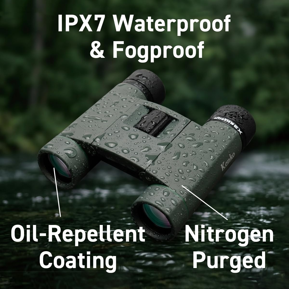 Kenko Binocular Ultraview EX Pocket 8x25, Roof Prism, Lightweight & Compact, IPX7 Waterproof, Made in Japan, 407004