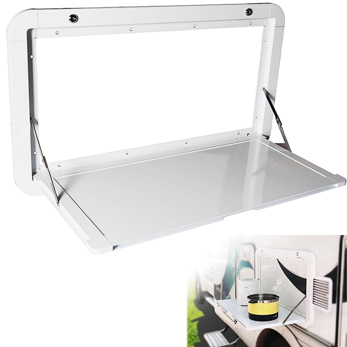 HWHongRV Foldable Rv Tables, 31.5 x 17.7 inchs Campervan Outside Picnic Wall Mounted Table, Premium Aluminum Alloy Folding Wall Table Lockable Wall Table Kit for Campervans and Motorhomes