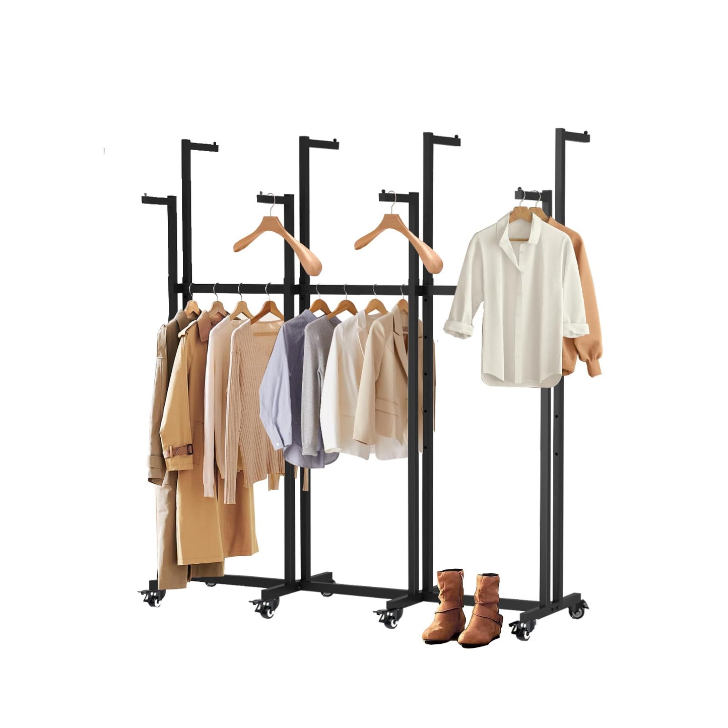 Metal Clothing Rack, 8 Arms Clothes Display Racks with Wheels, Adjustable Floor Standing Garment Rack From 46.85" to 64", Portable Retail Display Stand for Boutique Stores (Black, 8 Arm/68.5in)