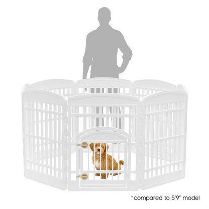 IRIS USA Dog Playpen with Door, 34” 8 Panel Pet Exercise Pen – Indoor Outdoor Puppy Play Pen, Portable Plastic Pet Fence for Small Medium Dogs, Foldable 63” x 63” x 34”, White