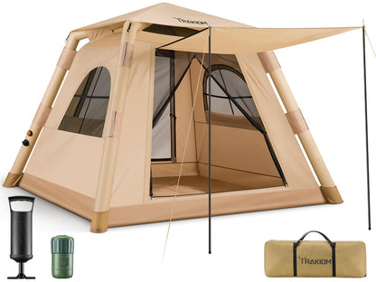 Trakiom Inflatable Tents for Camping 2-4 Person, Easy Set Up Camping Tent with Automatic & Manual Pump, Waterproof Blow Up Tent for Family Outdoor