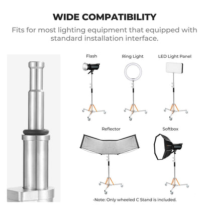 K&F CONCEPT Heavy Duty Light Stand with 360° Swivel Casters & Step-On Brakes, 10ft/305cm Adjustable Stainless Steel Tripod Stand for Studio Photography, Supports COB Lights, Softboxes up to 30kg/66lb