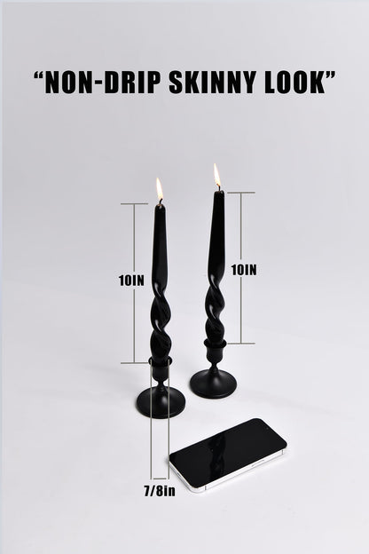 PAMELIFE Spiral Taper Candles - Set of 6 Twisted Candle 9.5 Inch Tall for Home Decoration Holiday Wedding Party (Black)