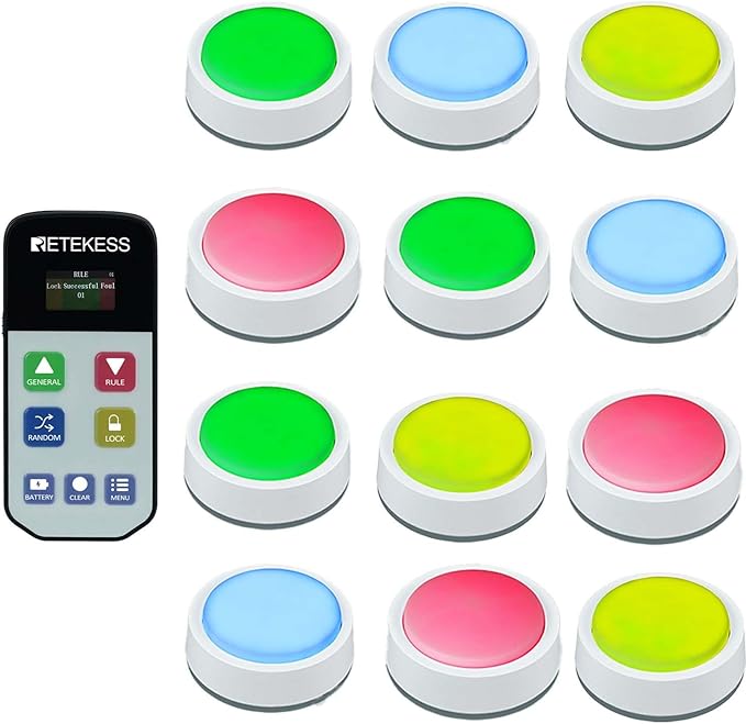 Retekess TM102 Game Show Buzzer SystemClassroom Buzzers for Quiz GamesTop Five ShowLocking Function12 Light Buzzers for Family Game NightSchool