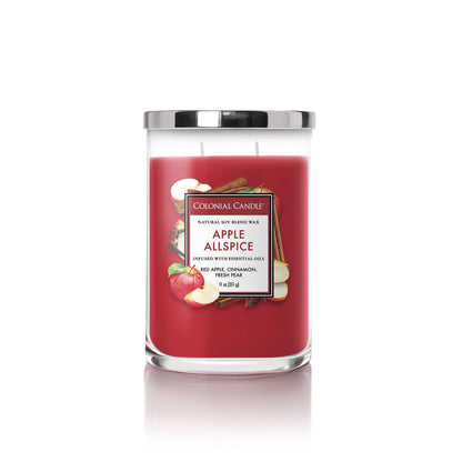 Colonial Candle Apple Allspice Scented Jar Candle, Classic Cylinders Collection, 2 Wick, Red, 11 oz - Up to 80 Hours Burn