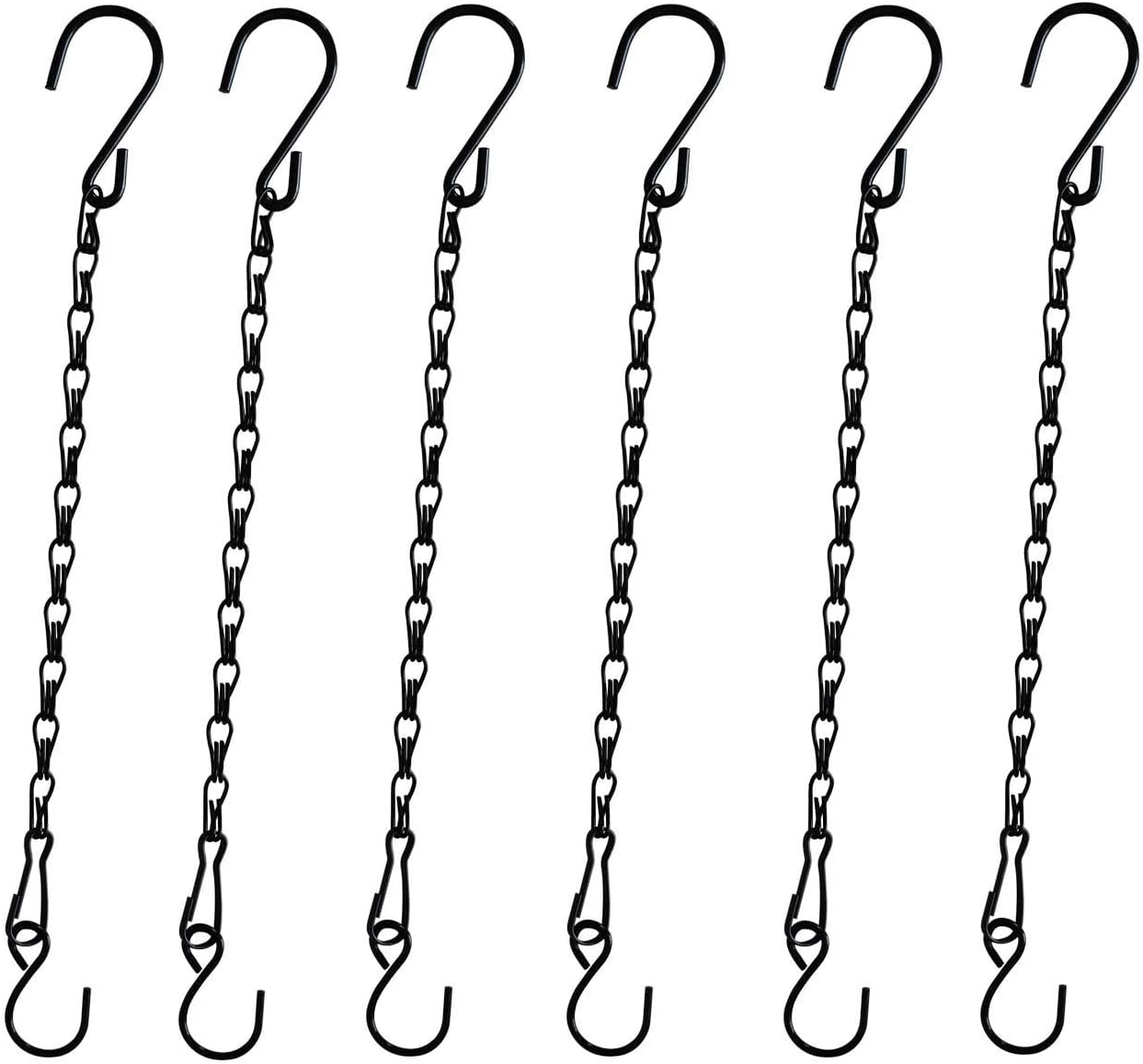 Skiennix Hanging Chain for Plants - 11 Inch Black Chain with Hooks for Baskets & Bird Feeders | 6PCS