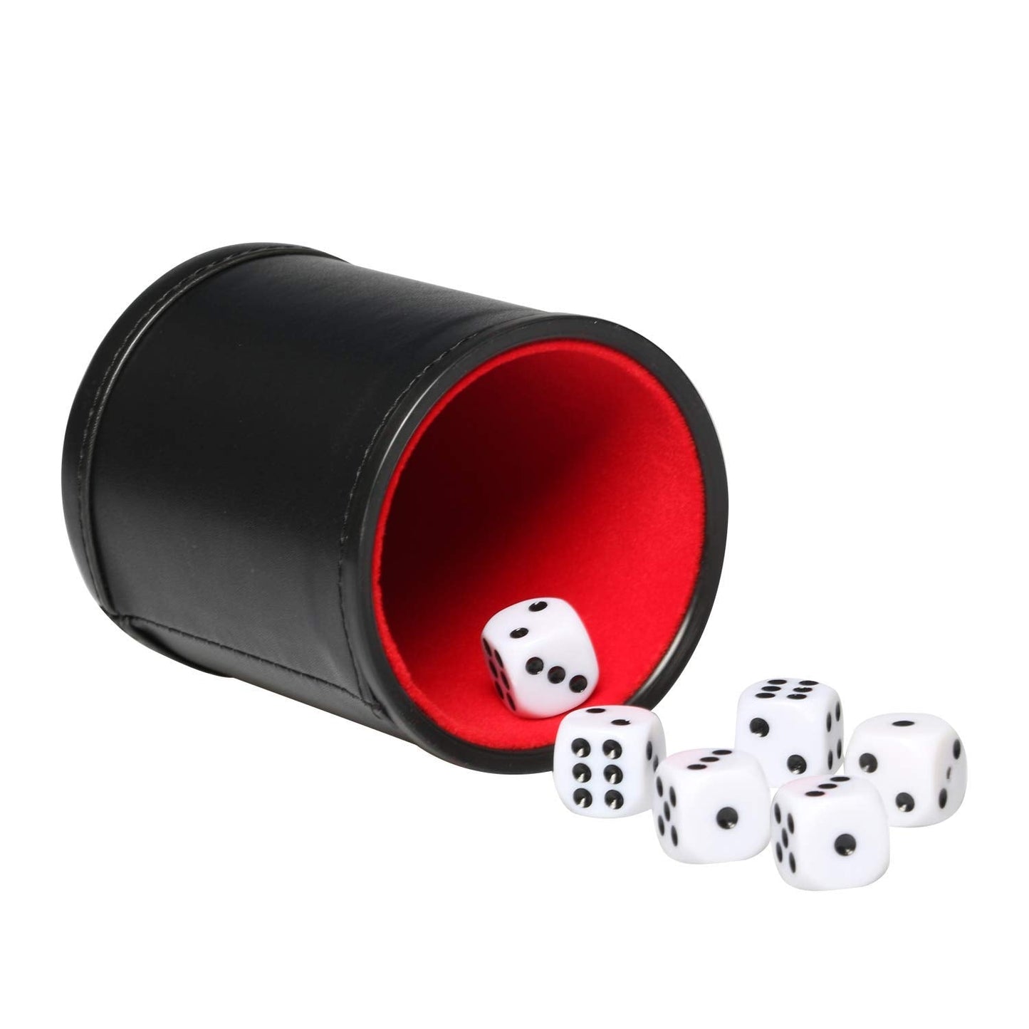 PU Leather Dice Cup Set, Felt Linning Dice Shaker for Yahtzee/Farkle/Bar Party Dice Games, Includes 16mm Dot Dices