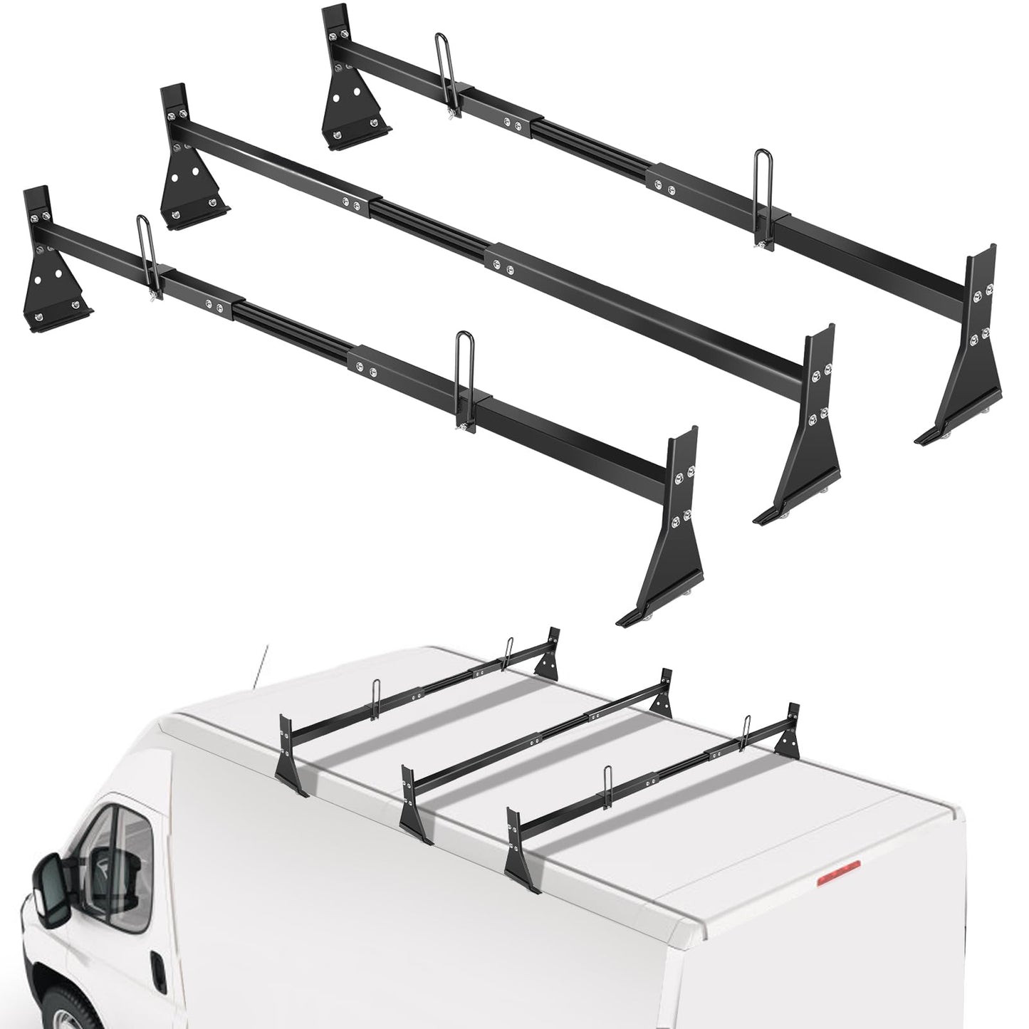 Colinktool Adjustable Van Ladder Roof Racks, Universal Roof Ladder Rack, Fit Chevy Express Fullsize Van 1996-Up,Suitable for Vans with Rain Gutter-3Pack Load Capatity 800LBs