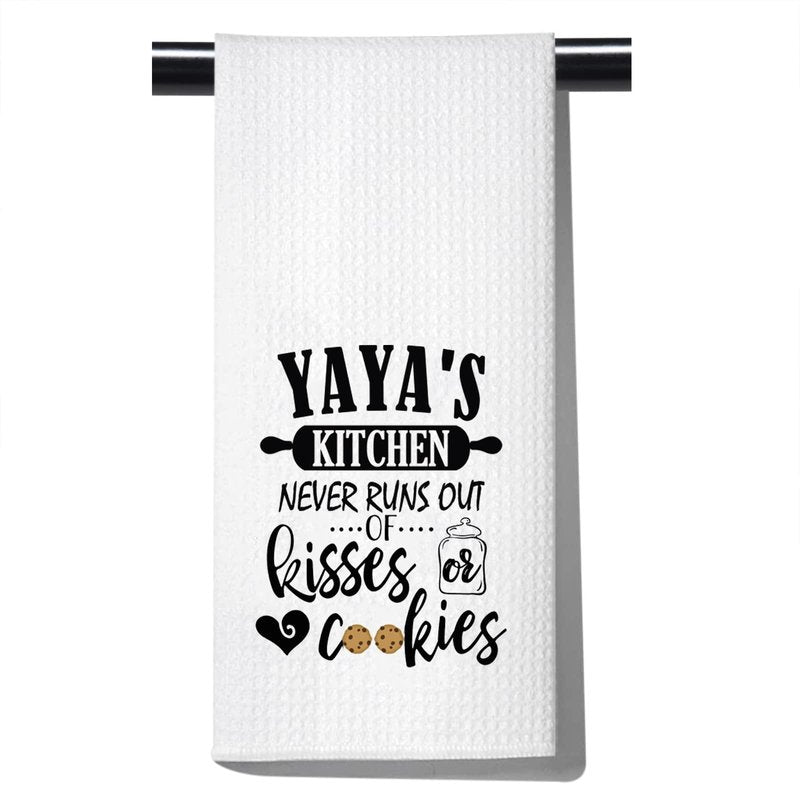 POFULL Yaya Gift Grandma Mother's Day Gift Yaya's Kitchen Never Runs Out of Kisses and Cookies Dish Towel (Yaya towel)