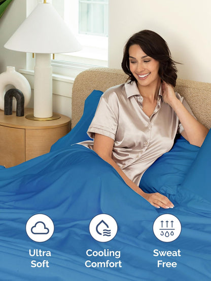 Skiennix Extra Deep Split King Sheet Set - 7 Piece Breathable Cooling Bedding - Soft Wrinkle-Free Royal Blue