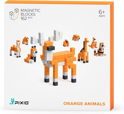 PIXIO Magnetic Cubes - Orange Animals - Building Toys in Pixel Art Style - Animal Figures - Arts and Crafts Kids Toys - Building Blocks - Learning Toys - 162 pcs