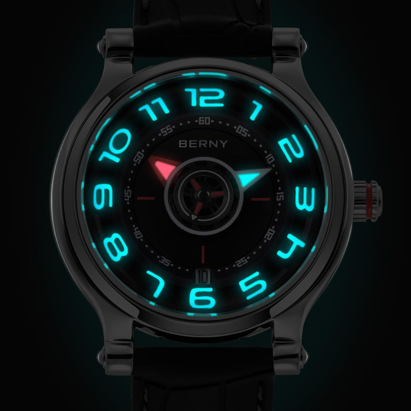 BERNY Mechanical Watch for Men Automatic Movement Miyota 8215 Multifunction Calendar Luminous Hands Exhibition Back Cover 5ATM Waterproof
