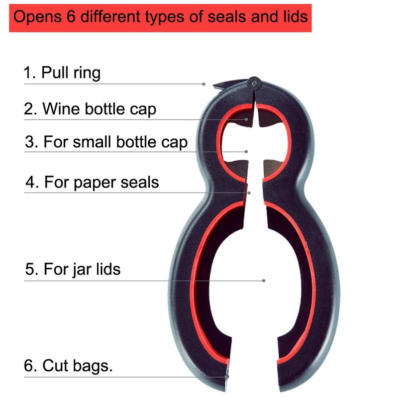 Medsuo Jar Opener 6 in 1 Multi Function Bottle Opener Manual Opener Get Lids Off Easily Portable Lid Twist Off Non-Slip for Weak Hands Seniors with Arthritis and Anyone with Low Strength