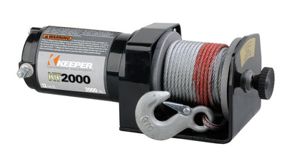 KEEPER KT2000 12V Electric Winch, 2,000 lb. Capacity, Wire Rope with Hook, Free-Spool Clutch, ATV & Trailer Mounting, Handheld Control