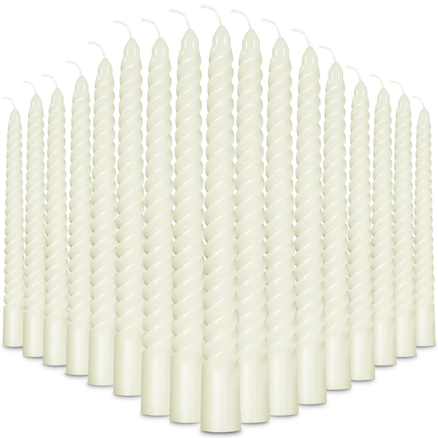 PIEMEET 24Pcs Spiral Taper Candles, 10Inch Dripless Twisted Candle, White Twisted Candlesticks, Unscented Taper Spiral Long Candle Stick for Wedding Dinner Party Home Decoration