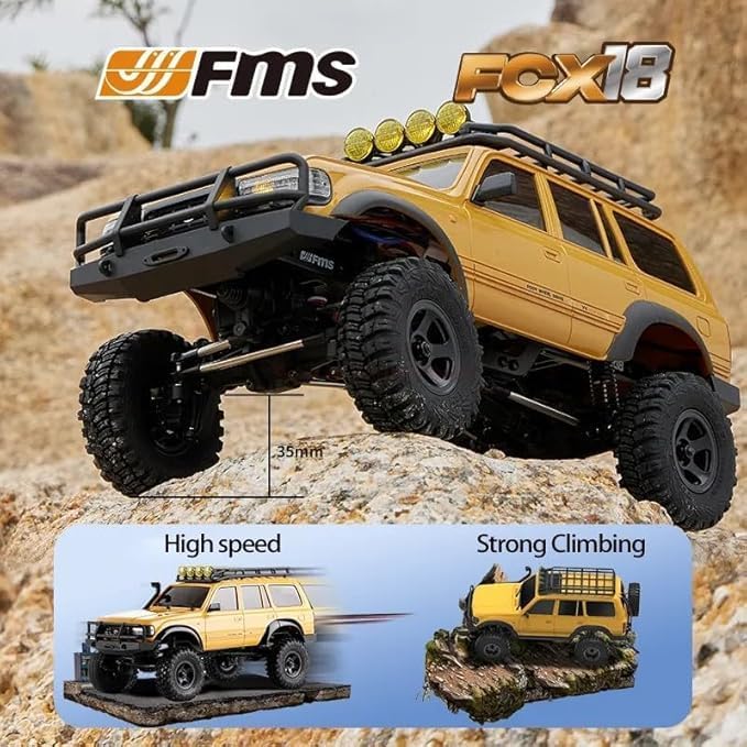 FMS 1/18 FCX18 RC Crawler Land Cruiser LC80 Toyota Officially Licensed 4WD RTR RC Rock Truck with 2.4Ghz Transmission Portal Axles LED Lights for Adults Hobby Gifts (Grey)