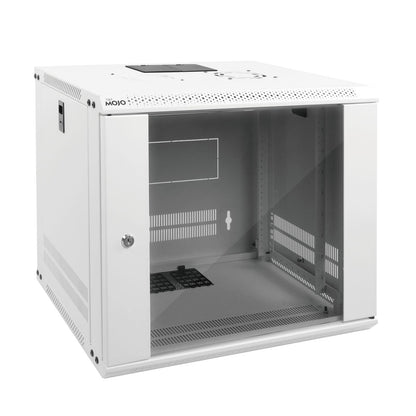 Tecmojo 9U Wall Mount Rack Network Cabinet for 19" IT Equipment,with Lockable Glass Door and Side Panels,Cooling Fan,17.7inch Depth,White,Computer/Electronics Equipment Data Rack