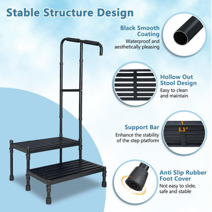 RV Steps with handrails 2 Steps Mobile Home Stairs Steps Outdoor Hot tub Steps with Two handrails Height Adjustable Step Stool Portable Stairs for 5th Wheel RV, Motor Home, Travel Trailer, Camper