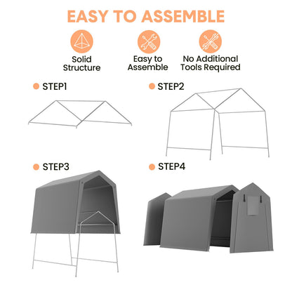 Portable Carport Storage Shed, 6' x 6' Motorcycle Tent, Waterproof & UV-Resistant with Roll-Up Zipper Doors, Gray Outdoor Shelter for Bikes, Tools & Equipment