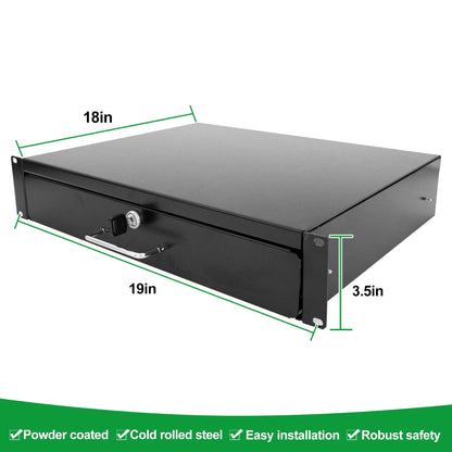Server Cabinet Drawer Case Rack Drawer 19 Inch Rack Cabinet Mount Lockable Deep Drawer with Two Keys 18in Depth, Height 2U(3.5Inch) 19" W x 18" D x 3.5" H (CT18-2U, 2U18)