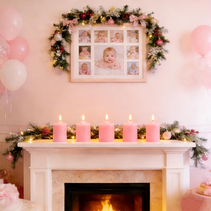 12 Pack 2x3 Inch Pink Pillar Candles, 22 Hours Dripless Smokeless Unscented Candles for Home Weddings Restaurant Spa Church and Emergency