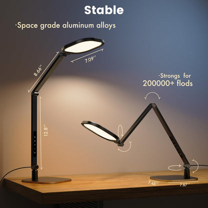 LitONES LED Desk Lamp for Home Office, 15W Desk Light with CRI >95, Memory & Timer Function, 1200LM Dimmable Computer Light for Video Calls, Conference, Reading, Study (Black-2packs)