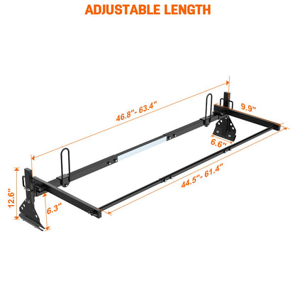 Universal Van Roof Ladder Racks with Rear Roller-3 Bars,Adjustable Length 46.8''-63.4'',Compatible with 1996-up Chevy Express 1500 2500 3500,Ford Econoline GMC Savana Fullsize .800LBS Load-Capacity