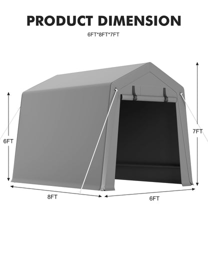 6x8 FT Portable Carport Storage Shed Tent – Heavy Duty Waterproof & UV-Resistant Motorcycle Tent with Roll-Up Zipper Doors, Steel Frame Shelter for Bike, Outdoor Tools & Equipment, Grey