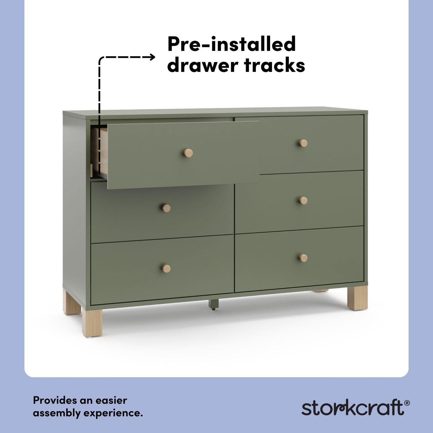 Storkcraft California 6-Drawer Double Dresser (Olive with Driftwood) - GREENGUARD Gold Certified, Interlocking Drawer System, Dresser Drawer Organizer for Kids Bedroom
