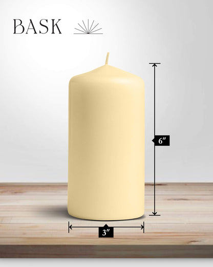 Cone Top Pillar Candles by Bask - Set of 6-3" x 6" Dripless Unscented Candles in Ivory for Home Decor, Relaxation & All Occasions