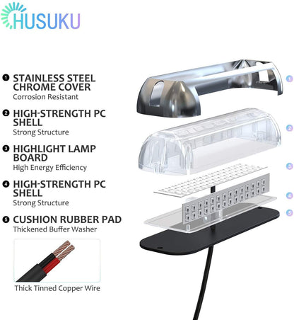 HUSUKU Marine LED Underwater Boat Light, 3000LM, IP68 Waterproof, 316 Stainless Steel, Blue, Model Plus