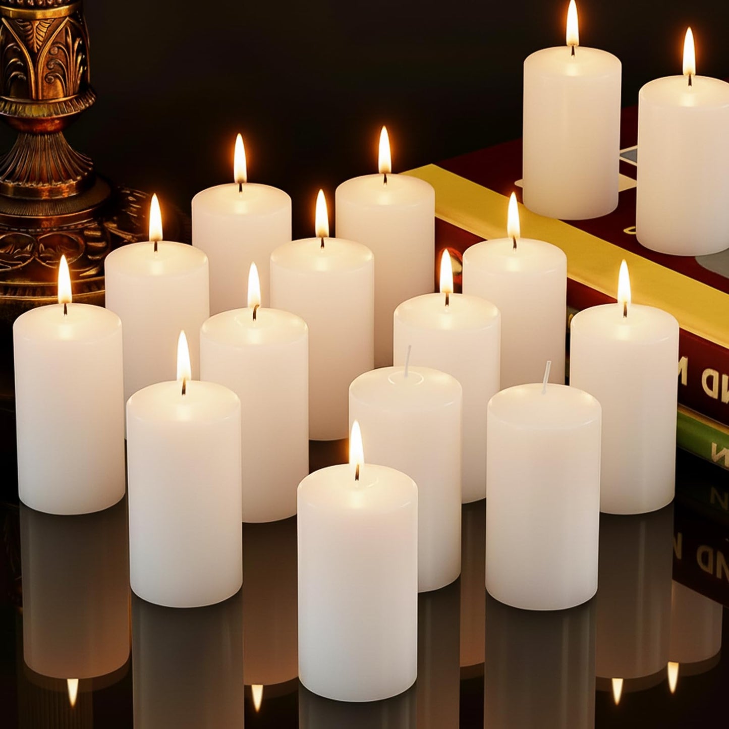 Set of 20 Pillar Candles, Unscented White Wax Pillar Candle with 30 Hours Burn Time, 2x4 Inch, Elegant Decorative White Candles for Weddings, Centerpiece, Home Decor