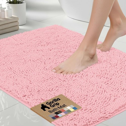 GORILLA GRIP Bath Rug Mat - Thick, Soft Chenille | Quick-Dry Microfiber, 30x20, Light Pink