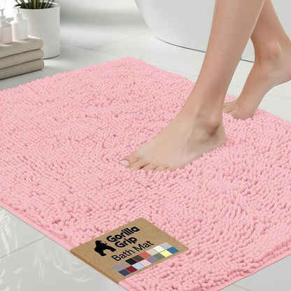 GORILLA GRIP Bath Rug Mat - Thick, Soft Chenille | Quick-Dry Microfiber, 30x20, Light Pink