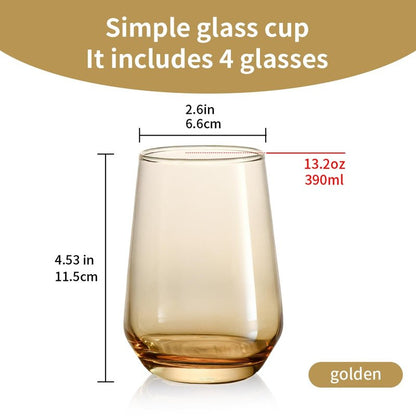 NobleWares Drinking Glasses - Set of 4-13oz. Margarita Glass Cups - Dishwasher Safe Cocktail Clear Heavy Base Tall Beer Glasses, Water Glasses, Bar Glass, Wine, Juice, Iced Tea Glass Cups Gold