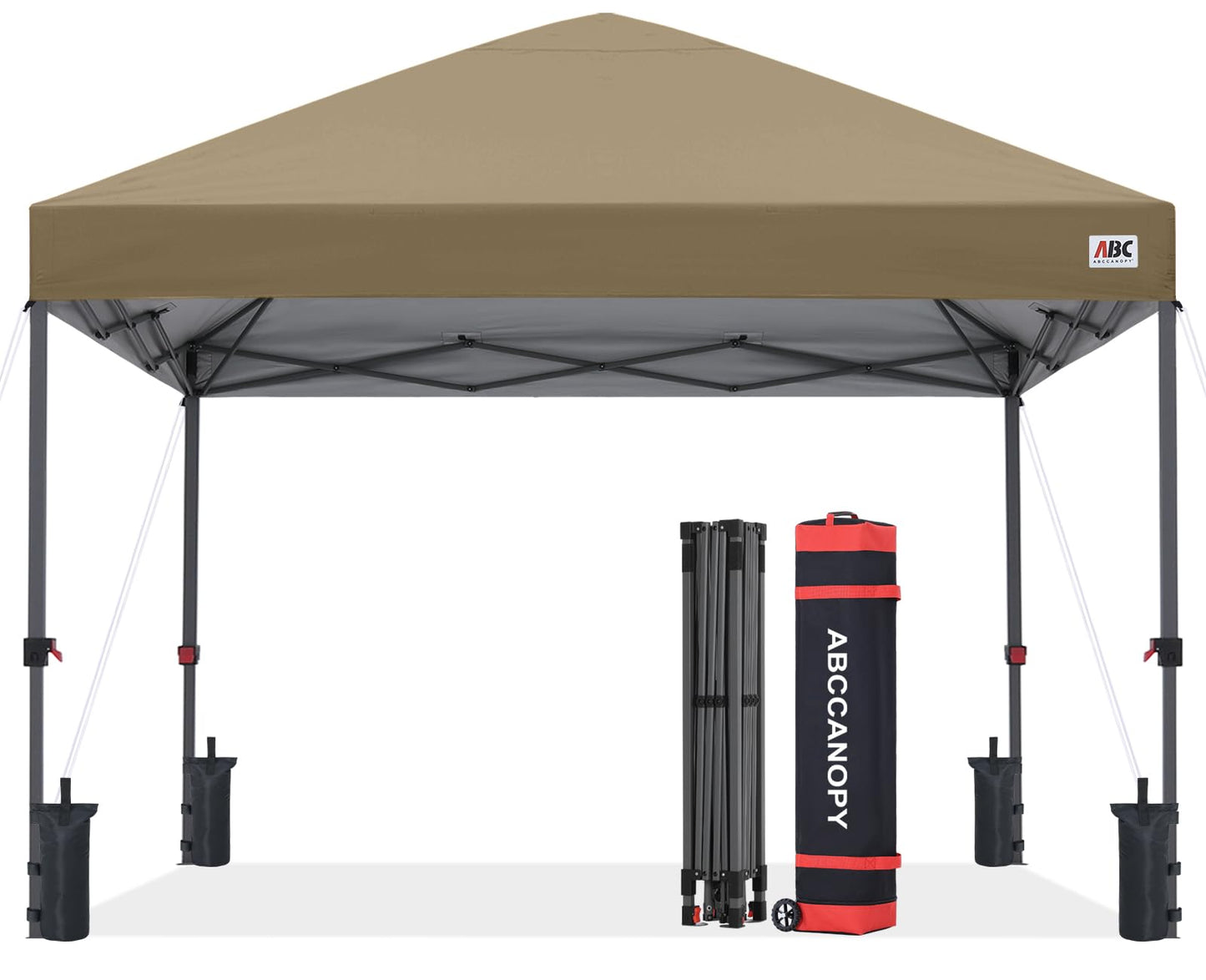 ABCCANOPY 10x10 Pop Up Canopy - Outdoor Patio Portable Canopy Tent Gazebo Heavy Duty for Backyard and Deck with 4 Sandbags and 8 Stakes (Light Brown)