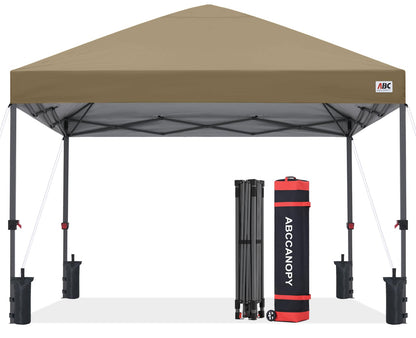 ABCCANOPY 10x10 Pop Up Canopy - Outdoor Patio Portable Canopy Tent Gazebo Heavy Duty for Backyard and Deck with 4 Sandbags and 8 Stakes (Light Brown)