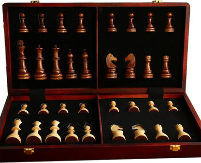 20 Extra Large Solid Walnut Wooden Chess Set with 2 Extra Queen Pieces - King Height 4.25''