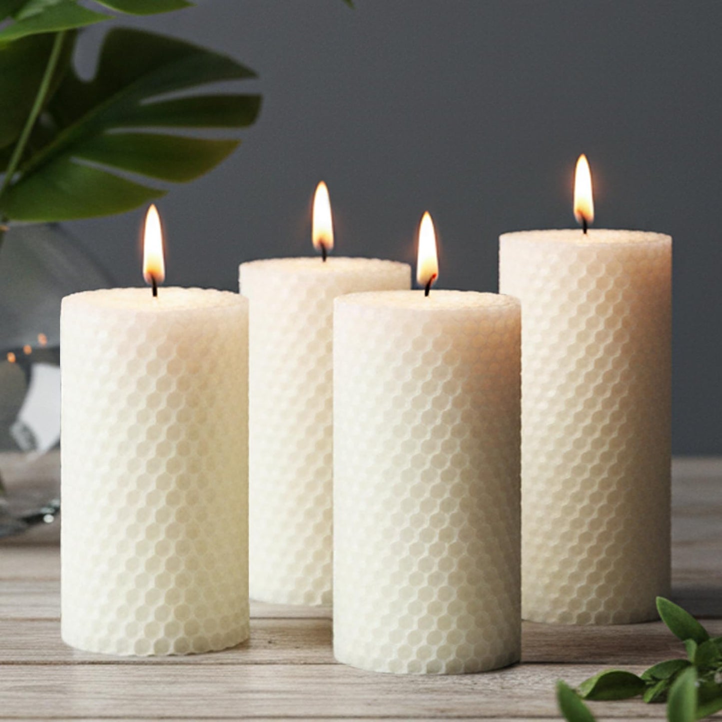 Honeycomb Beeswax Candles White, 4 Packs, 2x4 Inch Beeswax Candles Pillar Non Toxic, Handcrafted Bees Wax Candles for Gift Choice, Candle Lovers, Home Decor