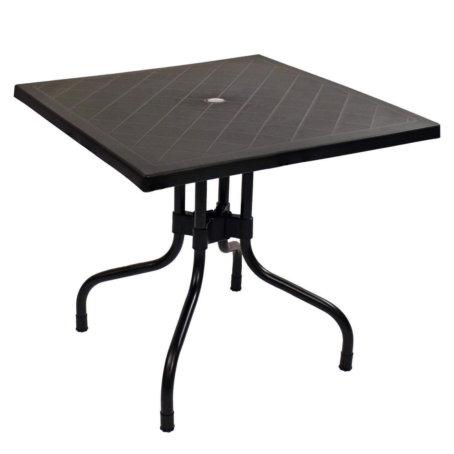 Sunnydaze Plastic Top Outdoor Dining Table - Square Folding Patio Table with Curved Iron Legs - Black - 28.75" H