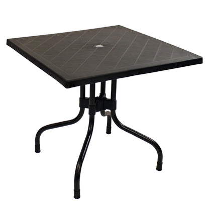Sunnydaze Plastic Top Outdoor Dining Table - Square Folding Patio Table with Curved Iron Legs - Black - 28.75" H