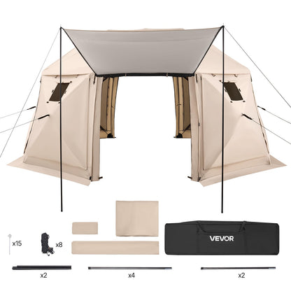 VEVOR Pop up Gazebo Screen Tent, 15 x 15 ft, 13-Sided Spherical Camping Canopy Tent with Removable Top & Carry Bag, Quick-Set & Bite-Proof, Screen House Sun Shelter for 12-15 Persons, Beige