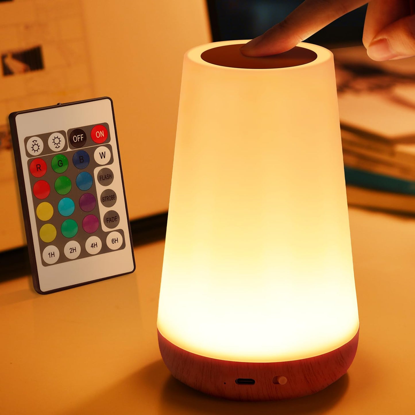 Auxmir LED Night Light Bedside Lamp Touch and Remote Control Dimmable Tabletop 13 RGB Colors Changing 5 Brightness Adjustable Rechargeable Portable Lamp for Baby Kids Nursery Bedroom Bathroom Camping