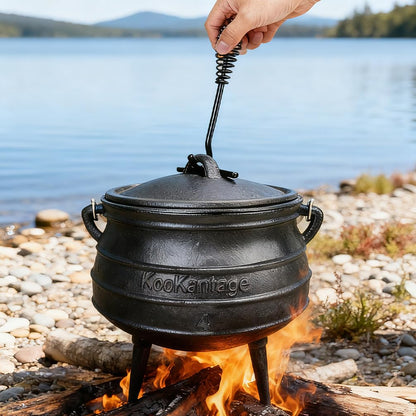 12 Quart Cast Iron Dutch Oven Cauldron Pot - Camping Cookware with Lid - Pre-Seasoned Heavy-Duty Potjie for Stews, Soups, Braising, and Frying Over Fire Pit Grill or Camp Stove