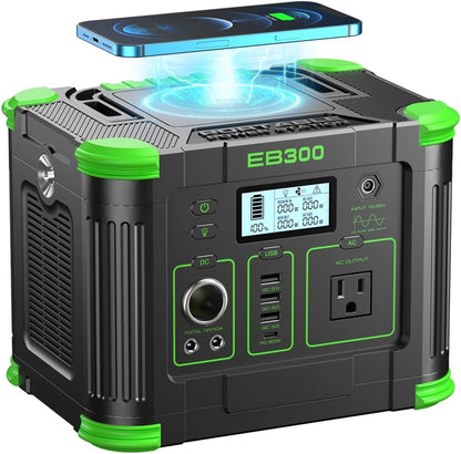 Portable Power Station 330W Solar Generator 288.6Wh, 60W USB-C PD Fast Charging, Pure Sine Wave AC Outlet, 5W Wireless Charger, LED for RV Camping, CPAP Emergency Backup & Off-Grid Living (Peak 600W)