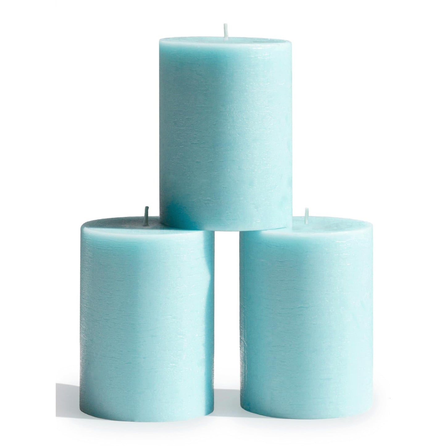 CANDWAX 3x4 inch Pillar Candles Set of 3 – Unscented Dripless Rustic Light Turquoise Candles for Table Decor, Weddings, Centerpieces