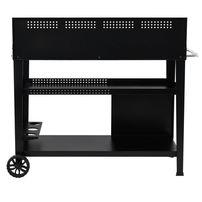 Royal Gourmet PC4401B 3-Tier Dining Cart with Wind Guard, Sturdy Structure and Ample Storage Shelves, for Indoor & Outdoor use，with Bottle Opener, Hooks, Wine Rack, Multifunctional Side Handle, Black