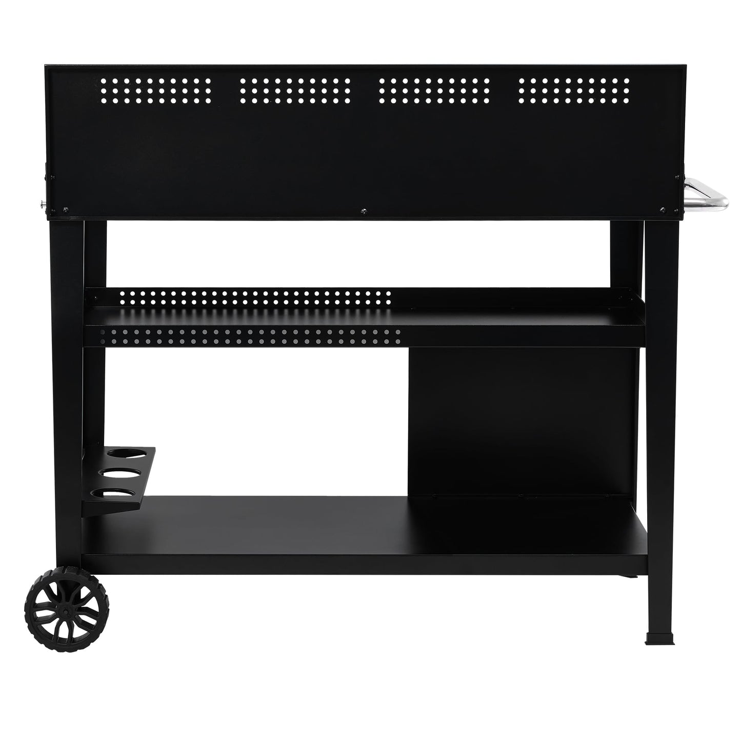 Royal Gourmet PC4401B 3-Tier Dining Cart with Wind Guard, Sturdy Structure and Ample Storage Shelves, for Indoor & Outdoor use，with Bottle Opener, Hooks, Wine Rack, Multifunctional Side Handle, Black